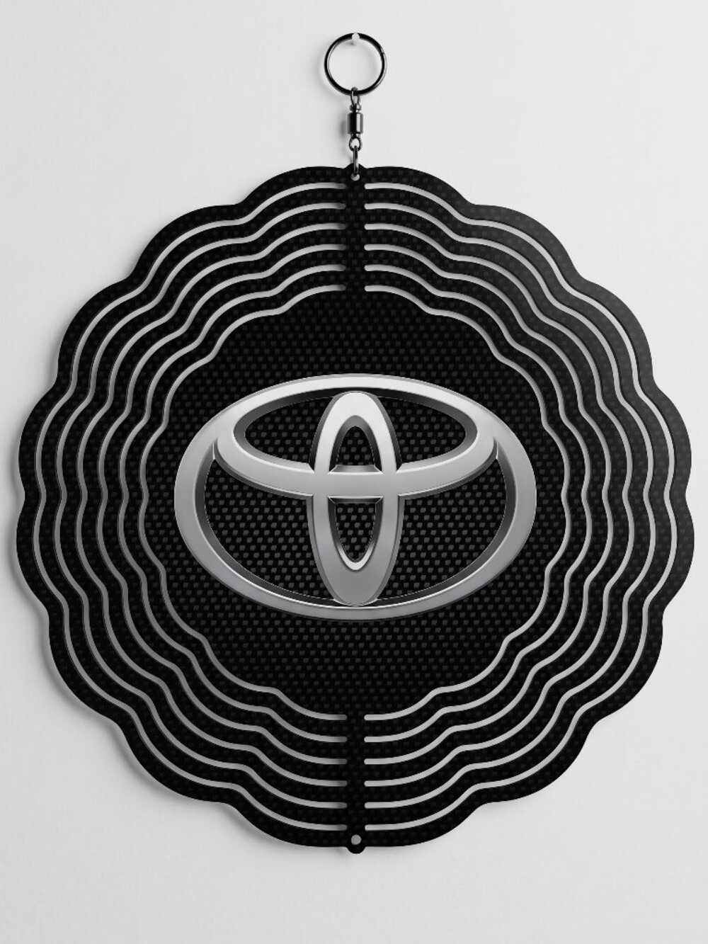 10" Toyota Logo Kinetic Wind Spinner - Black Carbon Metal Hanging Yard Decor